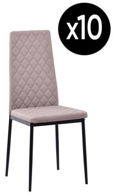 Set Of 10 Metro Dining Chairs In Cappuccino Colour Faux Leather And Black Metal Legs