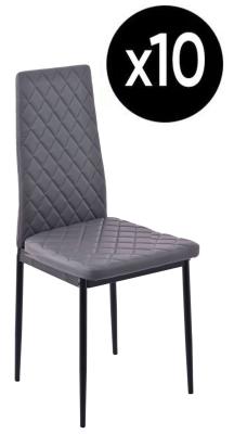 Set Of 10 Metro Dining Chairs In Grey Colour Faux Leather And Black Metal Legs