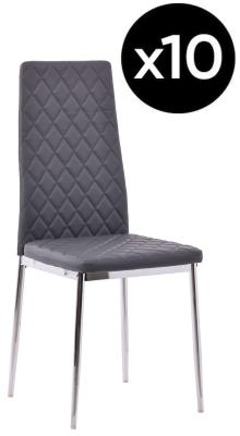 Set Of 10 Metro Dining Chairs In Grey Colour Faux Leather And Chrome Metal Legs