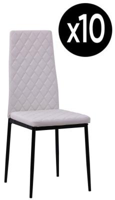 Set Of 10 Metro Dining Chairs In White Colour Faux Leather And Black Metal Legs