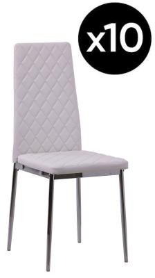 Set Of 10 Metro Dining Chairs In White Colour Faux Leather And Chrome Metal Legs