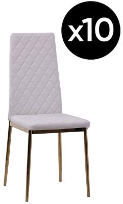 Set Of 10 Metro Dining Chairs In White Colour Faux Leather And Gold Metal Legs