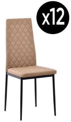 Set Of 12 Metro Dining Chairs In Beige Colour Faux Leather And Black Metal Legs