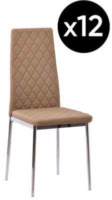 Set Of 12 Metro Dining Chairs In Beige Colour Faux Leather And Chrome Metal Legs