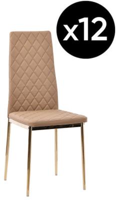 Set Of 12 Metro Dining Chairs In Beige Colour Faux Leather And Gold Metal Legs