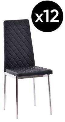 Set Of 12 Metro Dining Chairs In Black Colour Faux Leather And Chrome Metal Legs