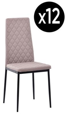 Set Of 12 Metro Dining Chairs In Cappuccino Colour Faux Leather And Black Metal Legs