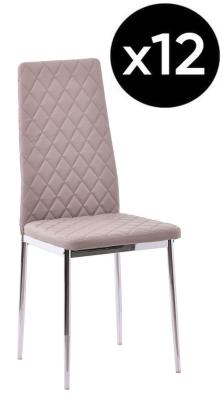 Set Of 12 Metro Dining Chairs In Cappuccino Colour Faux Leather And Chrome Metal Legs