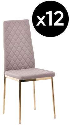 Set Of 12 Metro Dining Chairs In Cappuccino Colour Faux Leather And Gold Metal Legs