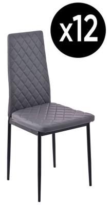 Set Of 12 Metro Dining Chairs In Grey Colour Faux Leather And Black Metal Legs