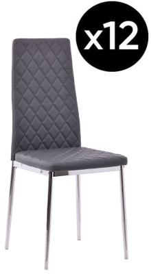 Set Of 12 Metro Dining Chairs In Grey Colour Faux Leather And Chrome Metal Legs