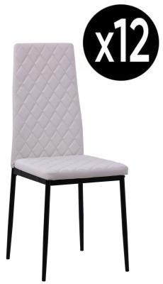 Set Of 12 Metro Dining Chairs In White Colour Faux Leather And Black Metal Legs