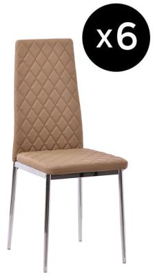 Set Of 6 Metro Dining Chairs In Beige Colour Faux Leather And Chrome Metal Legs