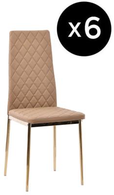 Set Of 6 Metro Dining Chairs In Beige Colour Faux Leather And Gold Metal Legs