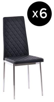 Set Of 6 Metro Dining Chairs In Black Colour Faux Leather And Chrome Metal Legs