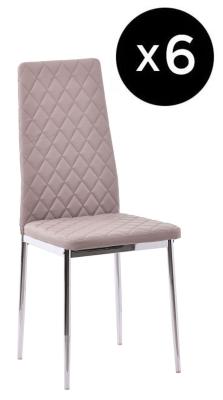 Set Of 6 Metro Dining Chairs In Cappuccino Colour Faux Leather And Chrome Metal Legs