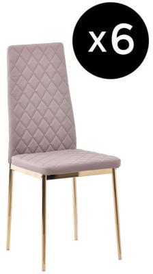 Set Of 6 Metro Dining Chairs In Cappuccino Colour Faux Leather And Gold Metal Legs