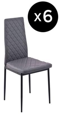 Set Of 6 Metro Dining Chairs In Grey Colour Faux Leather And Black Metal Legs