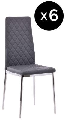 Set Of 6 Metro Dining Chairs In Grey Colour Faux Leather And Chrome Metal Legs