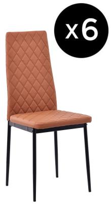 Set Of 6 Metro Dining Chairs In Mustard Colour Faux Leather And Black Metal Legs