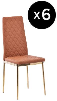 Set Of 6 Metro Dining Chairs In Mustard Colour Faux Leather And Gold Metal Legs