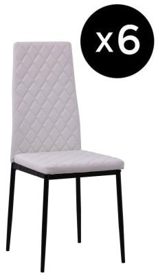 Set Of 6 Metro Dining Chairs In White Colour Faux Leather And Black Metal Legs