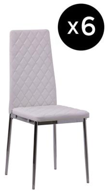 Set Of 6 Metro Dining Chairs In White Colour Faux Leather And Chrome Metal Legs