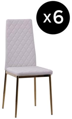 Set Of 6 Metro Dining Chairs In White Colour Faux Leather And Gold Metal Legs