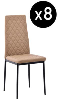 Set Of 8 Metro Dining Chairs In Beige Colour Faux Leather And Black Metal Legs