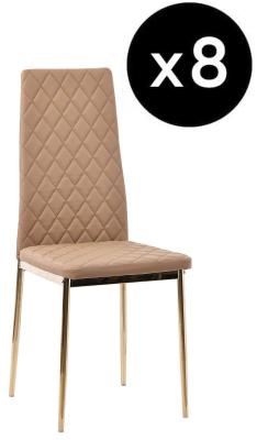 Set Of 8 Metro Dining Chairs In Beige Colour Faux Leather And Gold Metal Legs