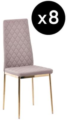 Set Of 8 Metro Dining Chairs In Cappuccino Colour Faux Leather And Gold Metal Legs