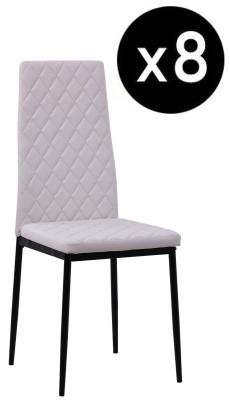 Set Of 8 Metro Dining Chairs In White Colour Faux Leather And Black Metal Legs