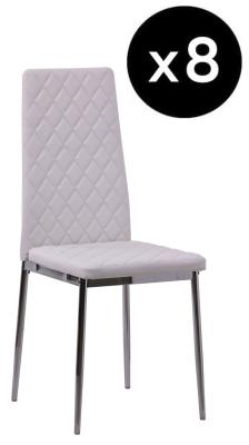 Set Of 8 Metro Dining Chairs In White Colour Faux Leather And Chrome Metal Legs