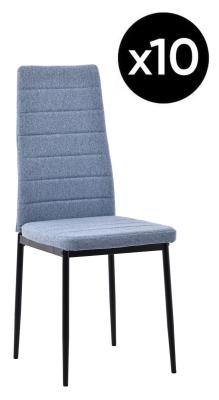 Set Of 10 Lido Dining Chair In Blue Color Fabric With Black Legs