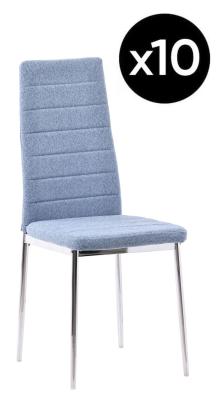 Set Of 10 Lido Dining Chair In Blue Color Fabric With Chrome Legs