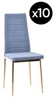 Set Of 10 Lido Dining Chair In Blue Color Fabric With Gold Legs