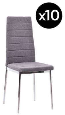 Set Of 10 Lido Dining Chair In Dark Grey Color Fabric With Chrome Legs