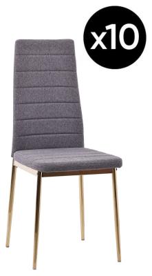 Set Of 10 Lido Dining Chair In Dark Grey Color Fabric With Gold Legs