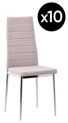 Set Of 10 Lido Dining Chair In Sand Color Fabric With Chrome Legs