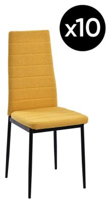 Set Of 10 Lido Dining Chair In Yellow Color Fabric With Black Legs