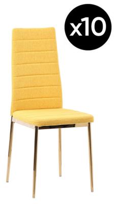 Set Of 10 Lido Dining Chair In Yellow Color Fabric With Gold Legs