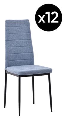 Set Of 12 Lido Dining Chair In Blue Color Fabric With Black Legs