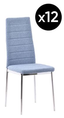 Set Of 12 Lido Dining Chair In Blue Color Fabric With Chrome Legs