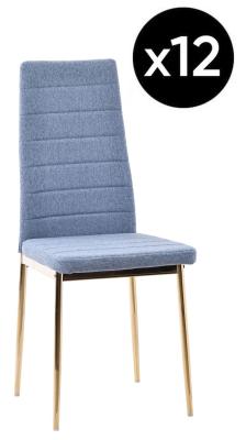 Set Of 12 Lido Dining Chair In Blue Color Fabric With Gold Legs