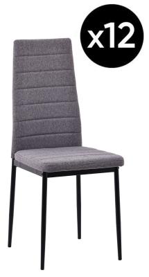 Set Of 12 Lido Dining Chair In Dark Grey Color Fabric With Black Legs