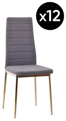 Set Of 12 Lido Dining Chair In Dark Grey Color Fabric With Gold Legs