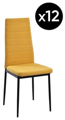 Set Of 12 Lido Dining Chair In Yellow Color Fabric With Black Legs