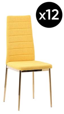 Set Of 12 Lido Dining Chair In Yellow Color Fabric With Gold Legs