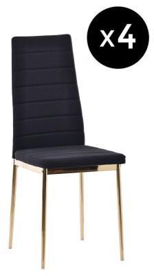 Set Of 4 Lido Dining Chair In Black Color Fabric With Gold Legs