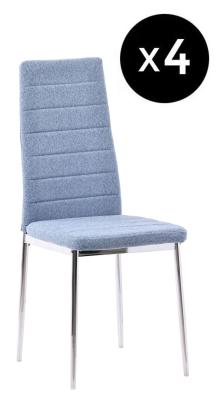 Set Of 4 Lido Dining Chair In Blue Color Fabric With Chrome Legs